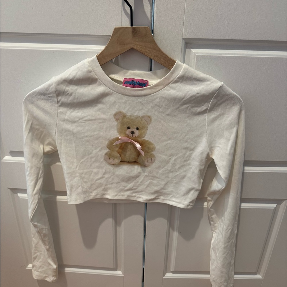 Cream Teddy Bear Kids Long Sleeve Shirt
